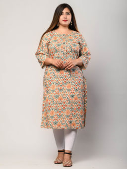 Swasti - Women Plus Size Round Neck Kurta -Beige