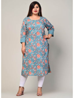 Swasti - Women Plus Size Round Neck Kurta -Blue