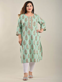 Swasti - Women Plus Size Round Neck Kurta -Green