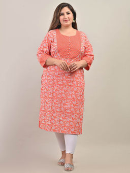 Swasti - Women Plus Size Round Neck Kurta -Peach