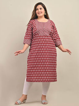 Swasti - Women Plus Size Round Neck Kurta -Maroon