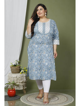 Swasti - Women Plus Size Round Neck Kurta -Blue
