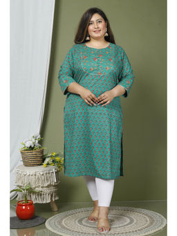 Swasti - Women Plus Size Round Neck Kurta -Green