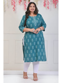Swasti - Women Plus Size Round Neck Kurta -Green
