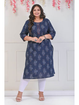 Swasti - Women Plus Size Round Neck Kurta -Blue