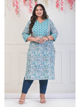 Swasti - Women Plus Size V-Neck Kurta -Blue