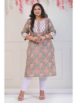 Swasti - Women Plus Size Round Neck Kurta -Grey