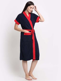 Creeva - Navy Blue Dual Tone Micro Terry Bath Robe