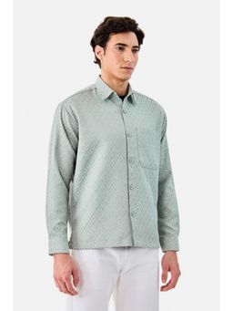 Snitch - Light Green Geometric Full Sleeves Relaxed Casual Overshirt for Men