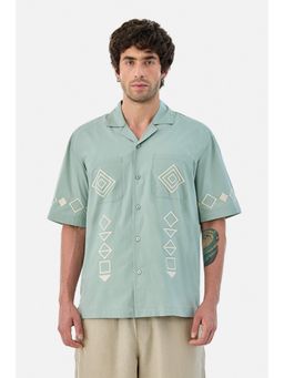 Snitch - Light Green Embroidery Half Sleeves Boxy Casual Shirt for Men