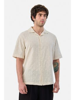 Snitch - Cream Embroidery Half Sleeves Boxy Casual Shirt for Men