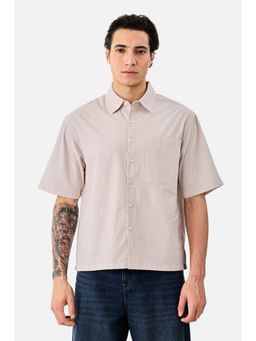 Snitch - Beige Stripes Half Sleeves Boxy Casual Shirt for Men