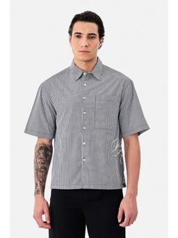 Snitch - Black Stripes Half Sleeves Boxy Casual Shirt for Men