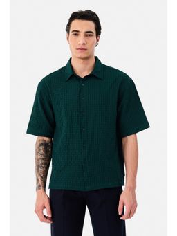 Snitch - Dark Green Textured Half Sleeves Boxy Casual Shirt for Men