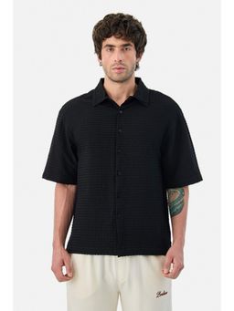 Snitch - Black Textured Half Sleeves Boxy Casual Shirt for Men