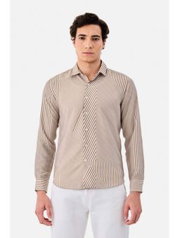 Snitch - Brown Stripes Full Sleeves Slim Casual Shirt for Men