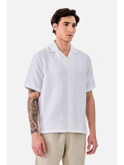Snitch - White Textured Half Sleeves Boxy Casual Shirt for Men
