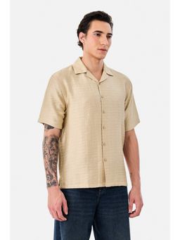 Snitch - Beige Textured Half Sleeves Boxy Casual Shirt for Men