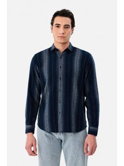 Snitch - Navy Blue Stripes Full Sleeves Regular Casual Shirt for Men