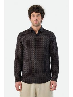 Snitch - Black Geometric Full Sleeves Slim Casual Shirt for Men