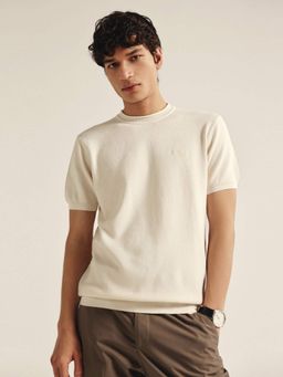 Andamen - Off White Men's Cotton Honeycomb Crew Neck T-Shirt