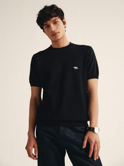 Andamen - Black Men's Cotton Honeycomb Crew Neck T-Shirt