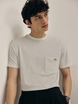 Andamen - Off White Men's Compact Cotton Honeycomb Crew Neck T-Shirt