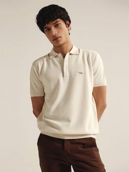 Andamen - Off White Men's Cotton Moss Knit Polo T-Shirt