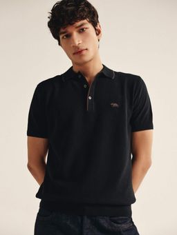 Andamen - Black Men's Cotton Moss Knit Polo T-Shirt