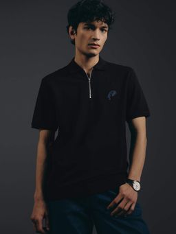 Andamen - Black Men's Cotton Lycra Embroidered Pique Polo T-Shirt
