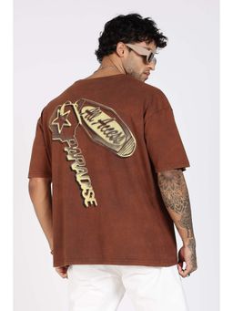 Eszett - Men's Printed All Access Washed Brown Oversized T-Shirt