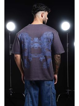 Eszett - Men's Printed Japanese Dragon Grey Oversized T-Shirt