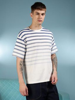 Eszett - White Men's Printed Stripes Gradient Oversized T-Shirt