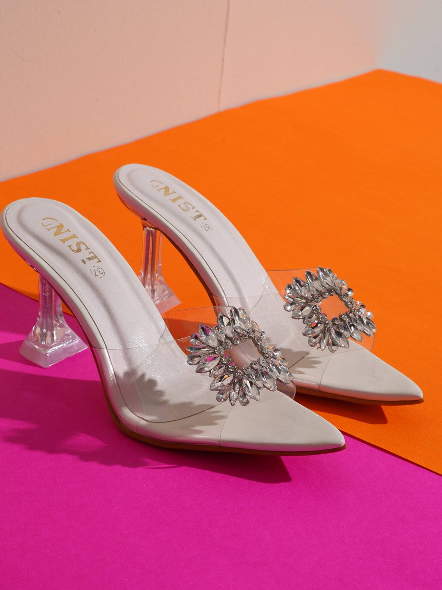 White Rhinestone Clear Stilettos