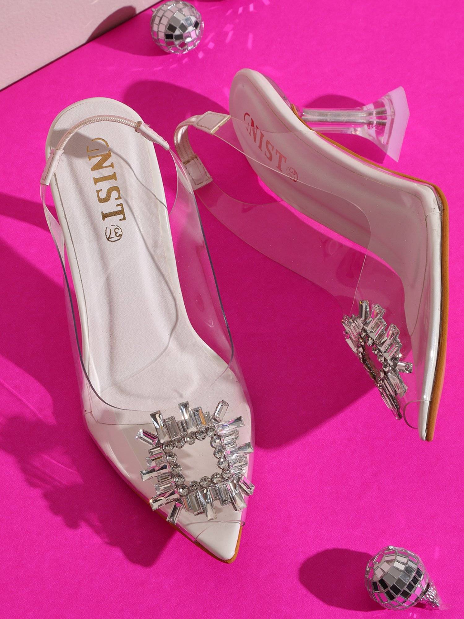 White Rhinestone Embellished Stilettos