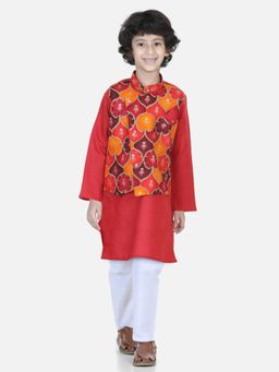 BownBee - Boys Attached Jacket Kurta Pajama - Red (Set of 2)