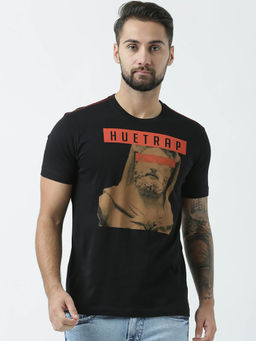 Huetrap - Mens Round Neck Half Sleeves Black T-shirt