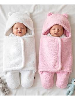 Zoe - Hooded Super Soft Wearable Wrapper Blanket Pack Of 2 - White & Pink (Pack of 2)
