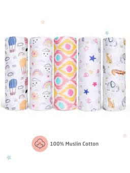 Zoe - Cotton Muslin Multipurpose Swaddle Wrap Pack Of 5 Abstract Print (Pack of 5)