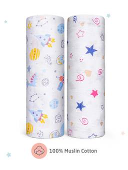 Zoe - Cotton Muslin Multipurpose Swaddle Wrap Pack Of 2 Star Print (Pack of 2)