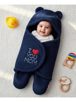 Zoe - Super Soft Hooded Wearable Blanket Cum Wrapper-I Love You Mom Patch