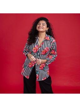 House of Ekam - Black Pomegranate Stripe Cotton Shirt