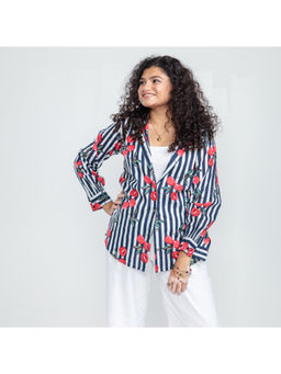 House of Ekam - Blue Cherry Stripe Cotton Shirt