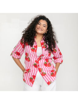 House of Ekam - Pink Strawberry Stripe Cotton Shirt