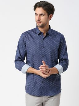 Dragon Hill - Full Sleeves Indigo Blue Cotton Satin Digital Printed Shirt
