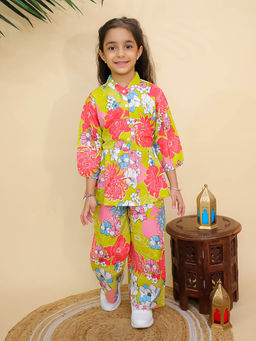 Misbis - Girls Floral Printed Co-Ord Set Green