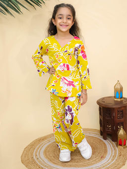 Misbis - Girls Floral Printed Co-Ord Set Yellow