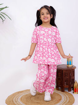 Misbis - Girls Floral Printed Co-Ord Set Pink