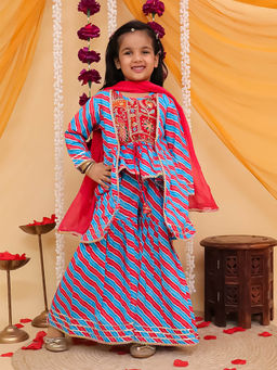 Misbis - Girls Leheriya Printed Kurta And Sharara With Dupatta Blue