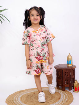 Misbis - Girls Floral Printed Co-Ord Set Pink